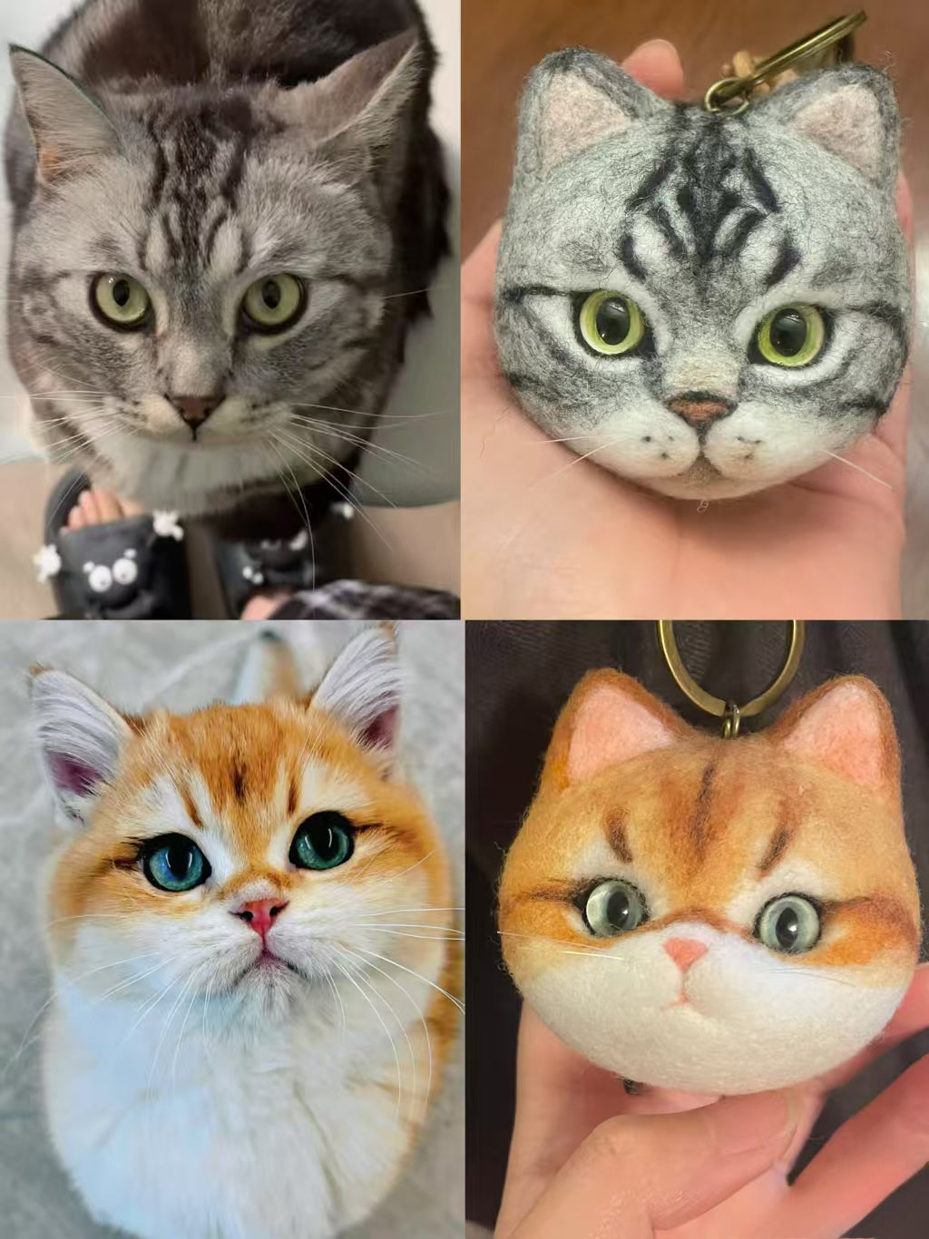 Custom Pet Portrait Keychain – Handmade Wool Felt Cat & Dog Face, Personalized Bag Charm, Car Accessory, Gift for Pet Lovers