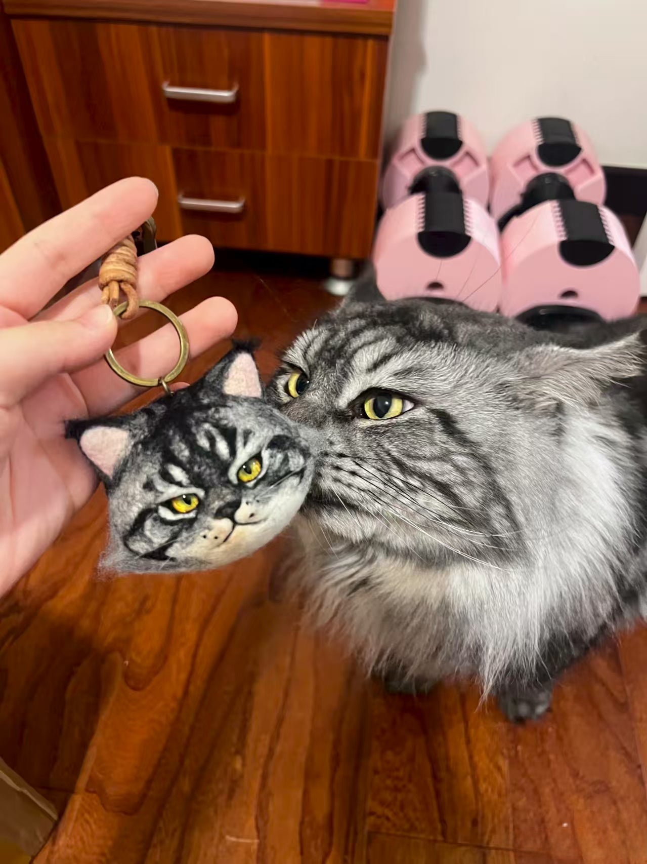 Custom Pet Portrait Keychain – Handmade Wool Felt Cat & Dog Face, Personalized Bag Charm, Car Accessory, Gift for Pet Lovers