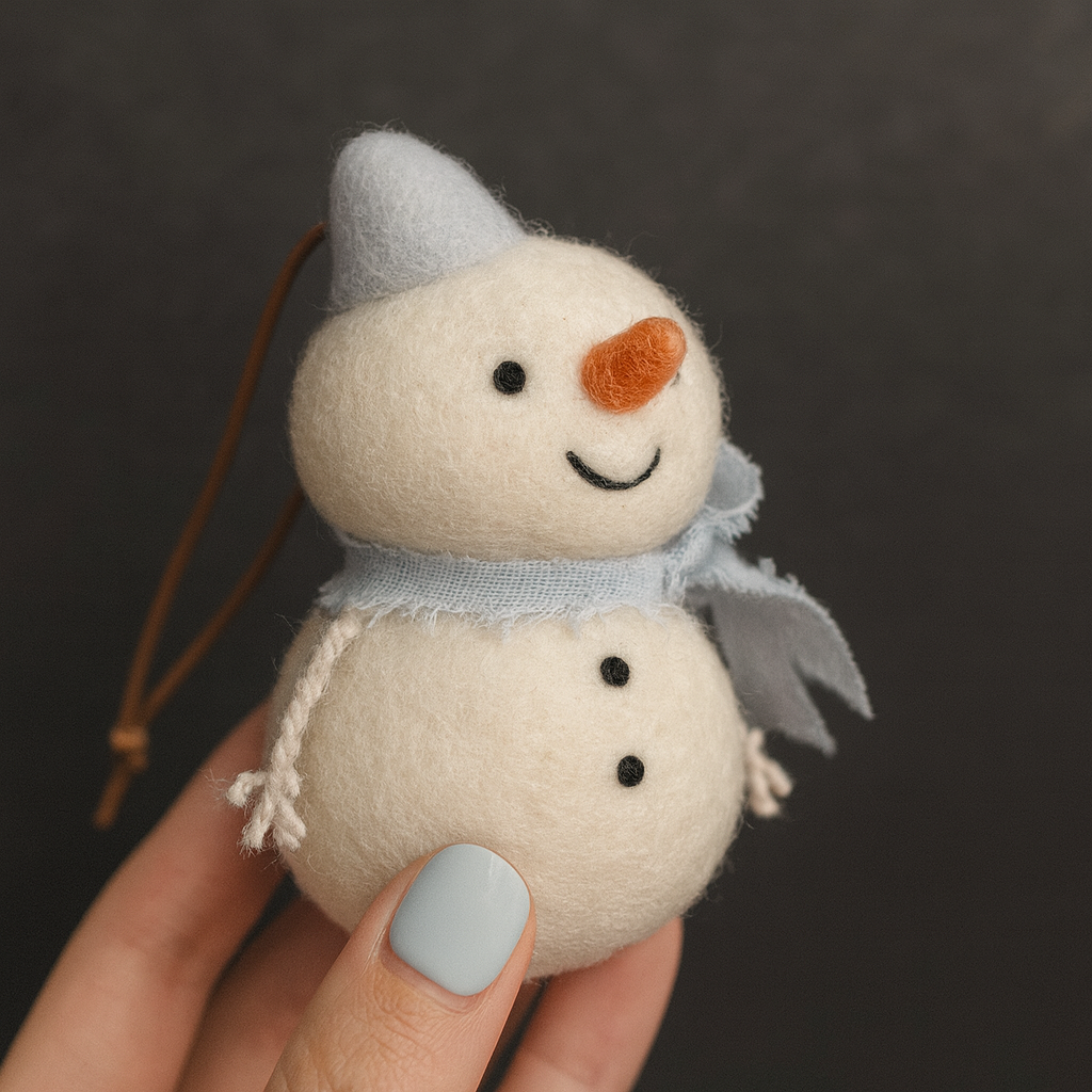 Handmade Felt Snowman Ornament – Wool Christmas Decoration, Cute Winter Gift, Scandinavian Style Home Decor, Holiday Hanging Ornament
