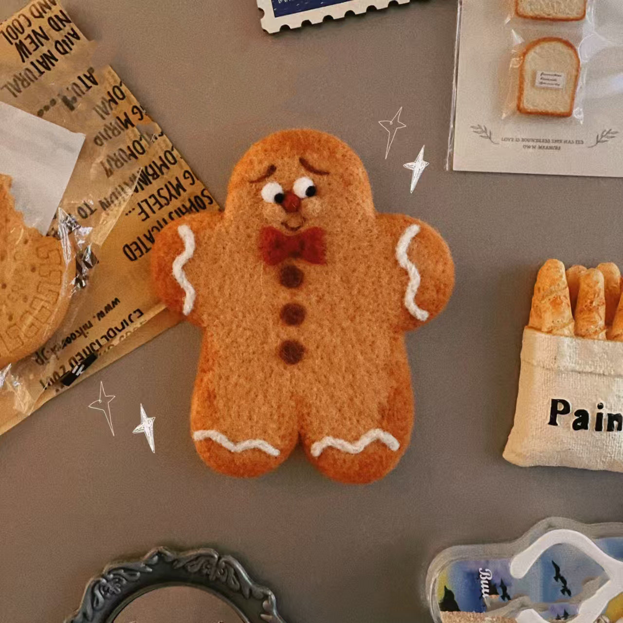 Handmade Felt Gingerbread Man Coaster – Wool Christmas Cup Mat, Cute Holiday Décor, Unique Gift for Coffee & Tea Lovers