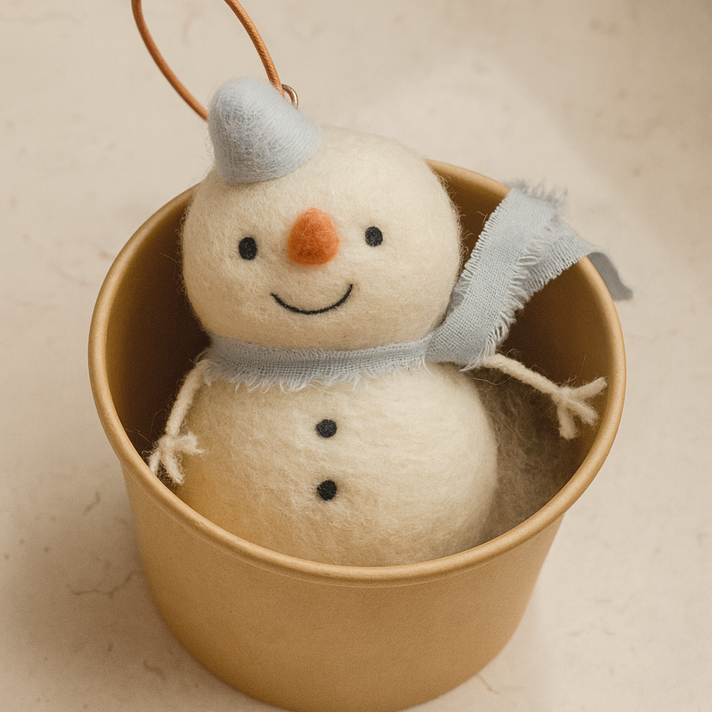 Handmade Felt Snowman Ornament – Wool Christmas Decoration, Cute Winter Gift, Scandinavian Style Home Decor, Holiday Hanging Ornament