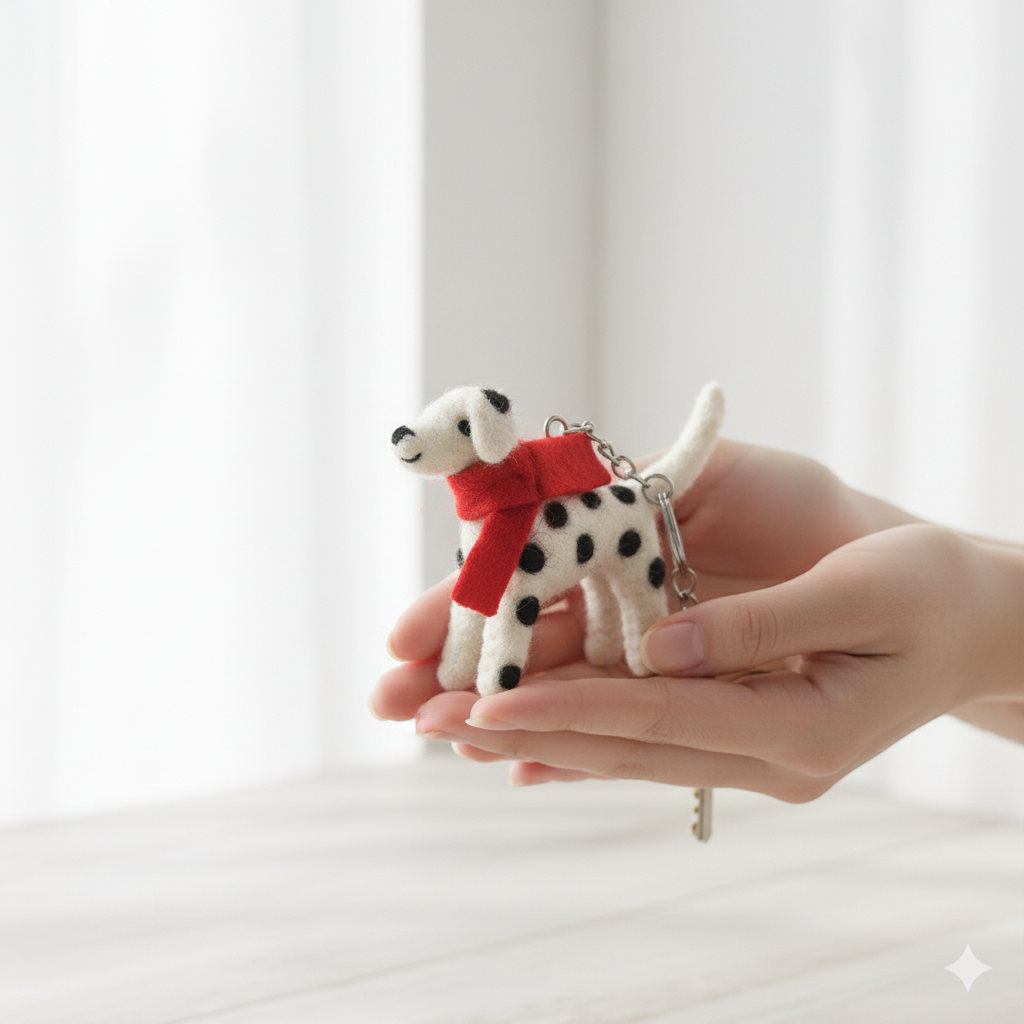 Handmade Felt Dalmatian Dog Ornament with Red Scarf – Wool Felt Christmas Decoration, Cute Animal Hanging Ornament, Gift for Dog Lovers