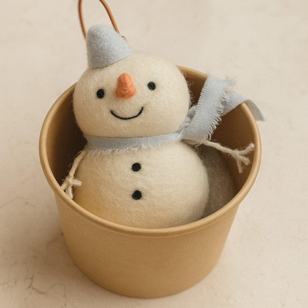 Handmade Felt Snowman Ornament – Wool Christmas Decoration, Cute Winter Gift, Scandinavian Style Home Decor, Holiday Hanging Ornament