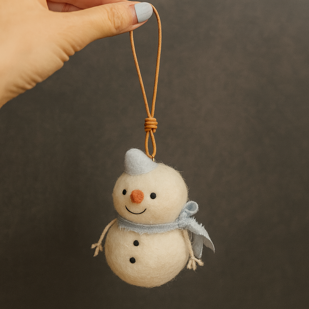 Handmade Felt Snowman Ornament – Wool Christmas Decoration, Cute Winter Gift, Scandinavian Style Home Decor, Holiday Hanging Ornament