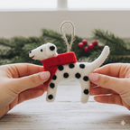 Handmade Felt Dalmatian Dog Ornament with Red Scarf – Wool Felt Christmas Decoration, Cute Animal Hanging Ornament, Gift for Dog Lovers